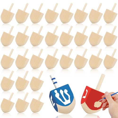 DATIFF 30 Stück Chanukka Holz Dreidel Chanukah Dreidels zum Bemalen Hanukkah Kreisel Spielzeug Kinder Chanukka Party Dekoration Chanukka Dreidel Geschenk für Jungen Mädchen von DATIFF