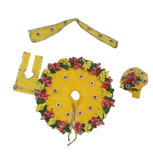 DAU JI Enterprises Holi und JANMASHTAMI Spezielles Kleid für LADDU Gopal JI mit Blumenarbeit (gelbe Farbe) (Set mit 1 kompletten Kleid von Laddu Gopal ji) (für 04 Nr. Laddu Gopal JI) von DAUJI ENTERPRISES