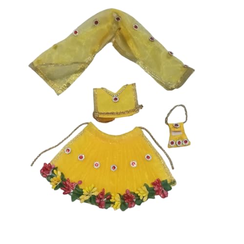 DAU JI Enterprises Holi und Navratri Spezialkleid für MATA Rani mit Blumenarbeit (gelbe Farbe) (Set mit 1 kompletten Kleid von Durga MATA), gelb, For 04 inch Murti von DAUJI ENTERPRISES