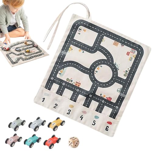 DAWCBVJQ Canvas -Autospielzeugset, Kinder Holzautospielzeug - Kleines Holzauto -Labyrinthspielzeug mit Leinwandspielmatte,Feinmotorik -Fähigkeiten, logisches Lernen, interaktives Familienspiel zum von DAWCBVJQ