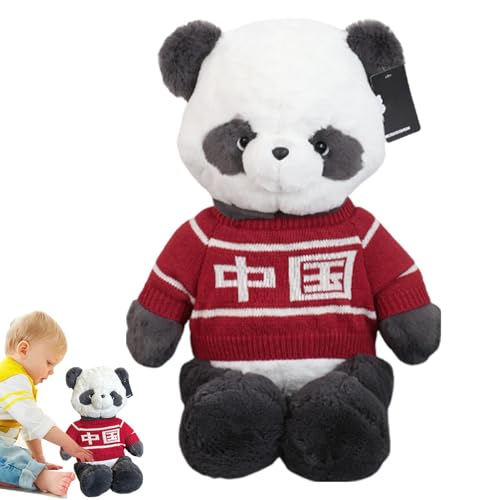 DAWCBVJQ Chinesisches Panda-Wurfkissen, Panda-Plüschtier | Süßes weiches Kuscheltier Panda Plüschtier | Wurfkissen mit Pullover zum Schlafen und Umarmen, Raumdekoration für Geburtstag und Weihnachten von DAWCBVJQ