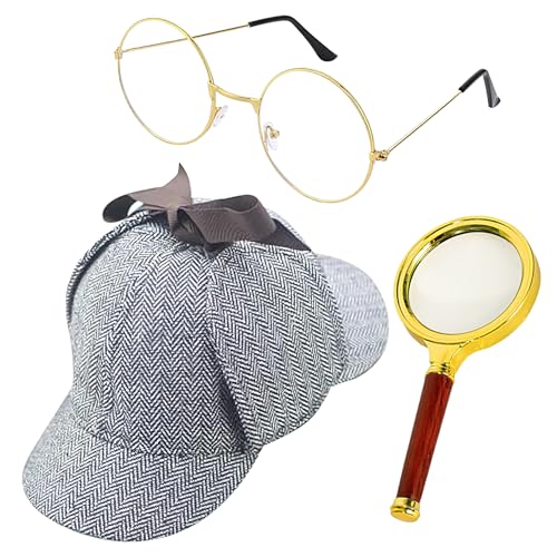 DAWCBVJQ Detektiv Kostümzubehör Set | Detektiv Cosplay Zubehör | Cosplay Kostüm Accessoires, Hut Brille Lupe für Damen Herren Mädchen Halloween Party Bühnenauftritt DAWCBVJQ Detektiv Kostümzubehör Set | Detektiv Cosplay Zubehör | Cosplay Kostüm Accessoires, Hut Brille Lupe für Damen Herren Mädchen Halloween Party Bühnenauftritt von DAWCBVJQ