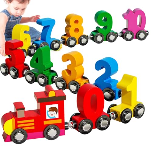 DAWCBVJQ Eisenbahn-Set für Kleinkinder, magnetisches Eisenbahn-Set,Magnetische Puzzle-Bausteine | Holzeisenbahn-Set für Kleinkinder, Zahlenzüge-Lernaktivitäten, Lernspielzeug für Kinder von DAWCBVJQ