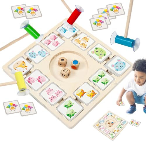 DAWCBVJQ Farbbrettspiel, passendes Denksportspiel - Farb-Gehirnspiel Feinmotorikspielzeug,Hölzernes Klammerspielzeug mit Tierkarten für Familie, Freunde, Kinder, ältere Menschen, Weihnachten, von DAWCBVJQ