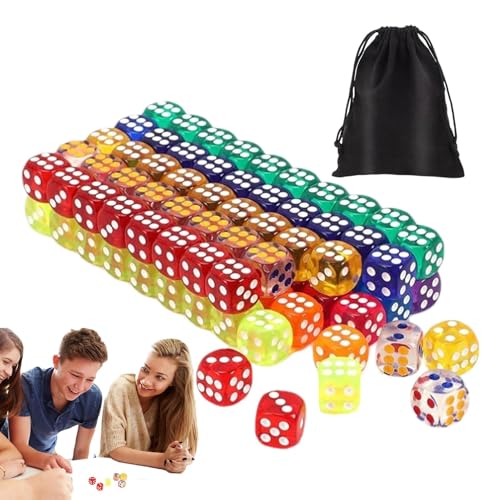 DAWCBVJQ Farbiges Würfelset, Würfel für das Klassenzimmer - Robustes 100-teiliges Würfelspiel - Mini-Würfel in leuchtenden Farben. Aufbewahrungstasche mit Kordelzug im Lieferumfang enthalten, für das von DAWCBVJQ