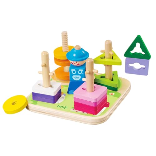 DAWCBVJQ Geometrische Brettpuzzles, passender Puzzle-Stapler | Geometrische Form passendes Stapelspielzeug - Glatte Kanten, Lernspielzeug für draußen, Zuhause, Schule, Kindergarten von DAWCBVJQ