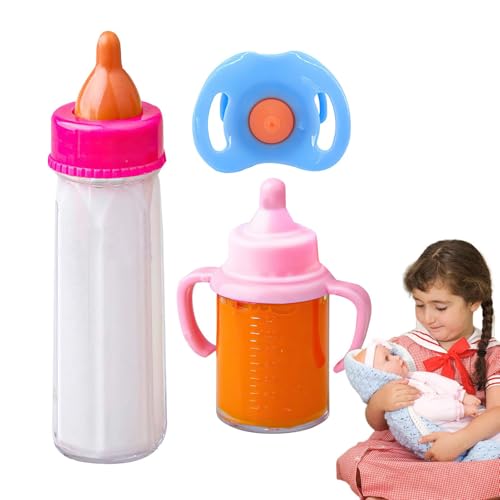 DAWCBVJQ Magische Puppenflaschen - 3 Stück Sichere Magische Puppen-Milchflaschen, Verschwindende Milch- Und Saftflaschen, Puppen-Fütterungsspielzeug-Set Mit Schnuller von DAWCBVJQ