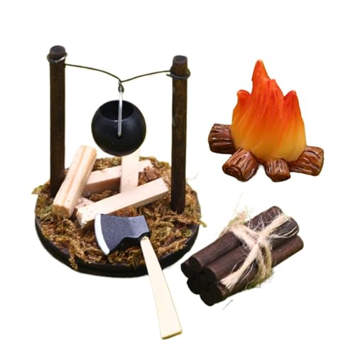 DAWCBVJQ Miniatur-Lagerfeuer-Puppenhaus, Puppenhaus-Lagerfeuer-Modell - Feuerstelle Spielzeug Miniaturmöbel | Lagerfeuer-Puppenhausmöbel aus Holz, vorgetäuschte Spielspielzeug-Feuerfigur, von DAWCBVJQ