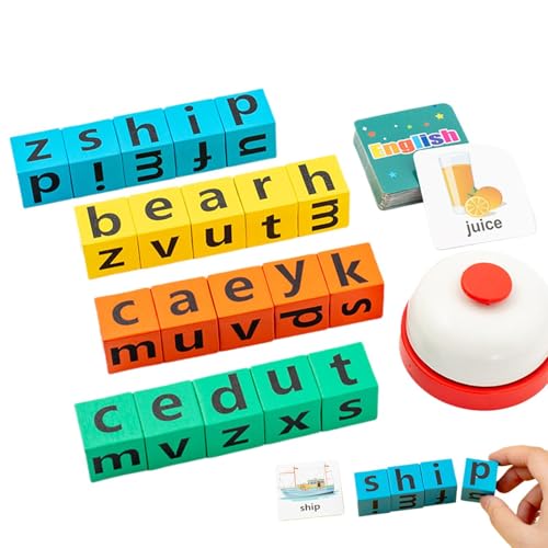 DAWCBVJQ Rechtschreibspiel aus Holzblöcken, Rechtschreibblock-Spielzeug,Mehrspieler-Lernspiel zum Zusammenbringen von Buchstaben - Lernspielzeug für Kinder, Alphabet-Rätselblöcke für die frühe Bildung von DAWCBVJQ