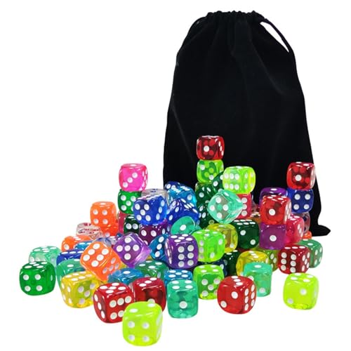 DAWCBVJQ Rollenspielwürfel, Standardspielwürfel - Robustes 100-teiliges Würfelspiel,Bunte Würfel in leuchtenden Farben inklusive Aufbewahrungstasche mit Kordelzug für das Mathe-Lernen im Klassenzimmer von DAWCBVJQ