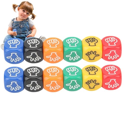 DAWCBVJQ Stein-Papier-Schere-Würfelspiel, Spielwürfel | Interaktive Fingerspielwürfel - Set mit 12 Finger-Ratespielwürfeln, 6-seitige Tischspielwürfel für Erwachsene, Kinder, Familienfeiern von DAWCBVJQ