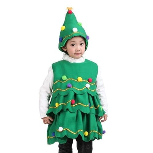 DAWCBVJQ Weihnachtsbaum-Outfit, Weihnachtskostüme für Mädchen,Performance Clothing Grüner ärmelloser Rock | Niedliche, bequeme Mädchen-Cosplay- und Karnevalskleidung für Schulthemenpartys von DAWCBVJQ