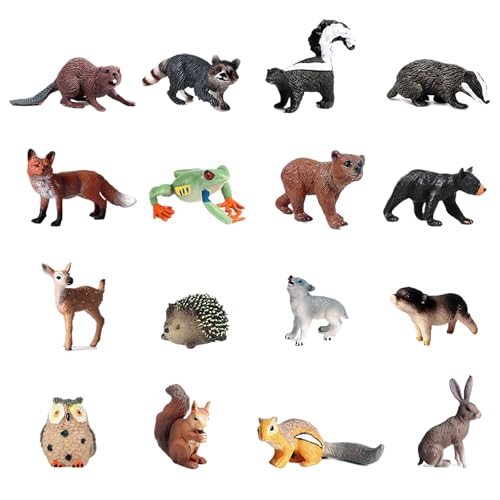 16 Stück Tiere Figuren, Wald Spielfiguren Spielzeug Wald Tierfiguren Safari Realistisches Tiere Spielfiguren Waldtiere Figuren Set Mini Figuren Wald Tiere Figuren Miniatur von DAWRIS