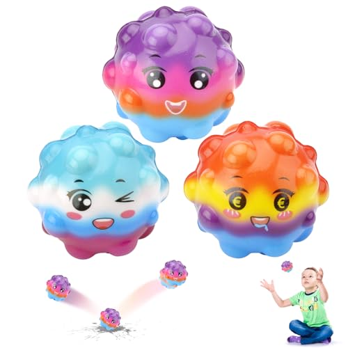 3 Stück Moon Ball, Hohe Sprünge Gummiball Space Ball Moonball, EIN Knallendes Geräusch Machen, 7 cm Flunkyball Bounce Ball Bouncing Ball für Kinder (Emoticons) von DAWRIS