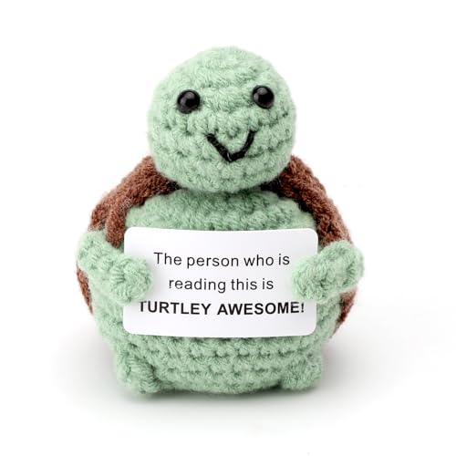 DAWRIS Positive Schildkröte, Emotionale Unterstützung Mini Gestrickte Meeresschildkröte, Ermutigen Sie Häkeltiere, Lustige Wolle Strickpuppe Inspirierende Karte, Aufheitern Geschenk für von DAWRIS