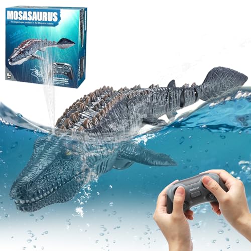 DAWRIS Mosasaurus Ferngesteuertes Boot 2.4GHz Wasserdicht U Boot Ferngesteuert für Kinder ab 6, RC Uboot Ferngesteuert mit LEDLicht & Sprühnebel Dual Propeller Spielzeug für Pool Pond Badezimme von DAWRIS