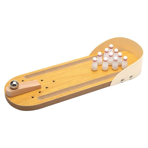 Tischbowling, Mini Desktop Bowling, Holz Desktop Mini Bowling Spiele Set, Mini Bowlingbahn mit 10 Pins, Geschicklichkeitsspiel, für Erwachsene im Büro, auf Partys oder als Spielzeug für Kinderzimmer von DAWRIS