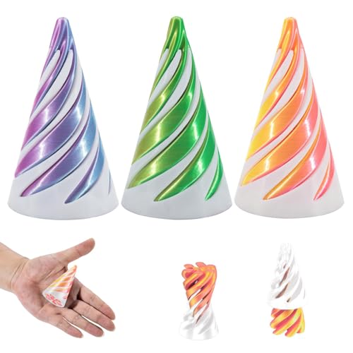 Impossible Cone Spiral Cone Fidget Toy 3 Stück 3D Printed Funny Spiral Cone Fidget Toy Combination Rotating Pyramid Statue Pyramide Skulptur Spiral Cone Fidget Toy Für Kinder und Erwachsene von DAYIsjz