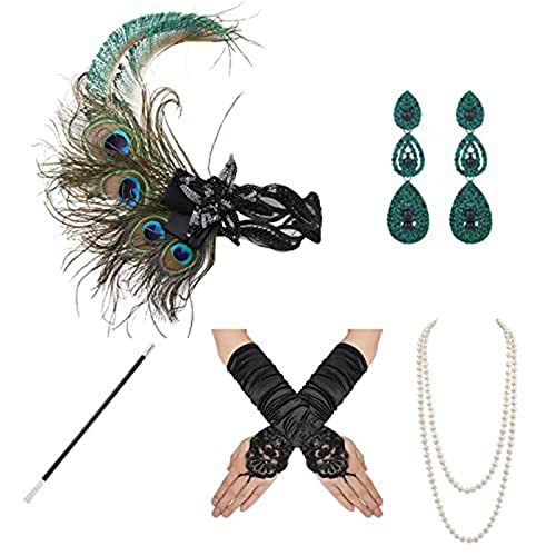 DAYnagh 1920er Jahre Flapper Party Kostüm Zubehör für Frauen Vintage Strass Kopfschmuck Ohrring Make-up Party Wear von DAYnagh