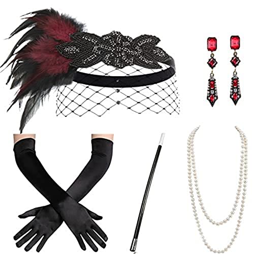 DAYnagh 1920er Jahre Flapper Party Kostüm Zubehör für Frauen Vintage Strass Kopfschmuck Ohrring Make-up Party Wear von DAYnagh