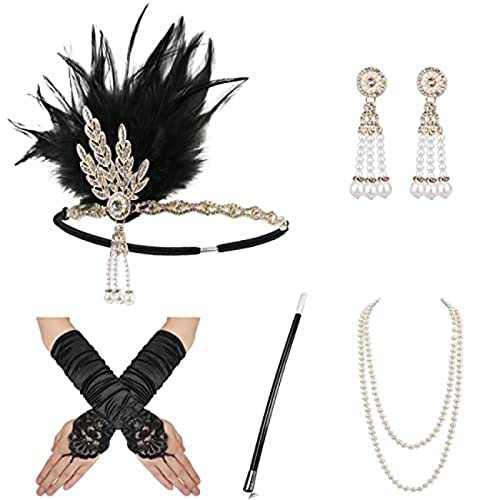 DAYnagh 1920er Jahre Flapper Party Kostüm Zubehör für Frauen Vintage Strass Kopfschmuck Ohrring Make-up Party Wear von DAYnagh