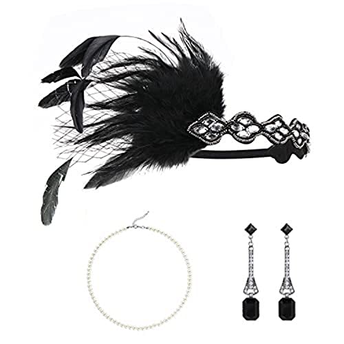 DAYnagh 1920er Jahre Flapper Party Kostüm Zubehör für Frauen Vintage Strass Kopfschmuck Ohrring Make-up Party Wear von DAYnagh