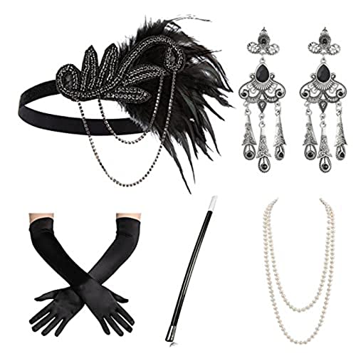 DAYnagh 1920er Jahre Flapper Party Kostüm Zubehör für Frauen Vintage Strass Kopfschmuck Ohrring Make-up Party Wear von DAYnagh