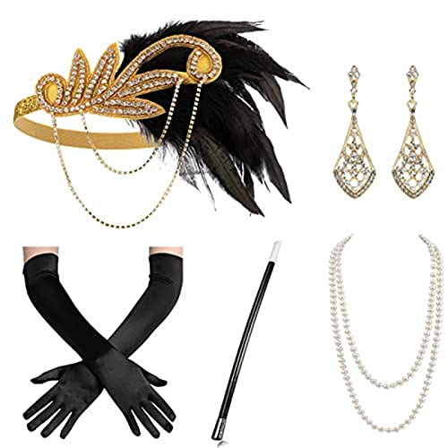 DAYnagh 1920er Jahre Flapper Party Kostüm Zubehör für Frauen Vintage Strass Kopfschmuck Ohrring Make-up Party Wear von DAYnagh