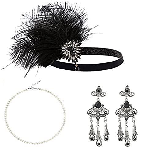 DAYnagh 1920er Jahre Flapper Party Kostüm Zubehör für Frauen Vintage Strass Kopfschmuck Ohrring Make-up Party Wear von DAYnagh