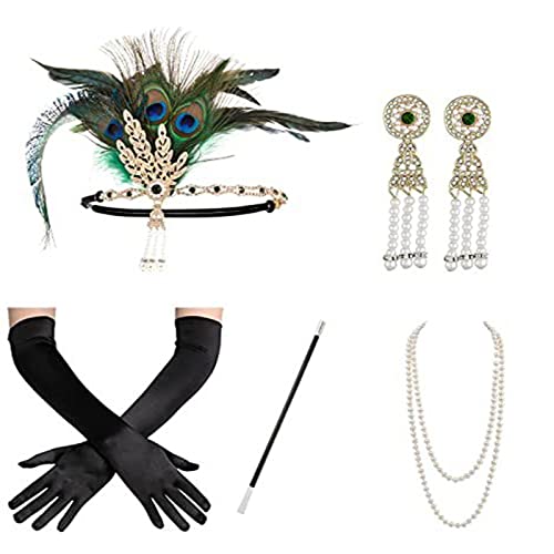 DAYnagh 1920er Jahre Flapper Party Kostüm Zubehör für Frauen Vintage Strass Kopfschmuck Ohrring Make-up Party Wear von DAYnagh