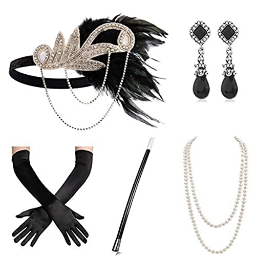 DAYnagh 1920er Jahre Flapper Party Kostüm Zubehör für Frauen Vintage Strass Kopfschmuck Ohrring Make-up Party Wear von DAYnagh