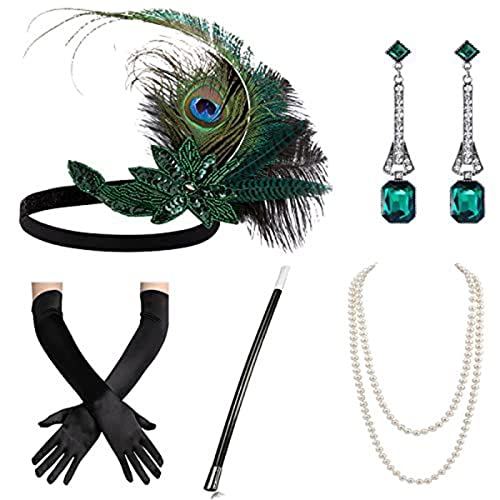 DAYnagh 1920er Jahre Flapper Party Kostüm Zubehör für Frauen Vintage Strass Kopfschmuck Ohrring Make-up Party Wear von DAYnagh