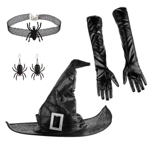 DAYnagh Cosplay-Hexenkostüm für Halloween, Party, Zauberer, Hut, Ohrringe, Handschuhe, Cosplay, Party, Kostüm, Maskerade, Partyzubehör von DAYnagh