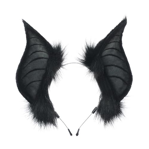 DAYnagh Katzen Fledermaus Kunstfelle Ohren Stirnbänder Niedliches Halloween Kostüm Cosplays Kostüm Handgefertigte Tierfellohren Haarreif Damen von DAYnagh