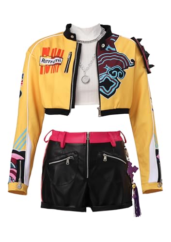 Cosplay-Kostüme für Erwachsene, Damen, Tanz-Outfits, komplettes Set, Mantel, kurz für Halloween, gelb, M Cosplay-Kostüme für Erwachsene, Damen, Tanz-Outfits, komplettes Set, Mantel, kurz für Halloween, gelb, M von DAZCOS