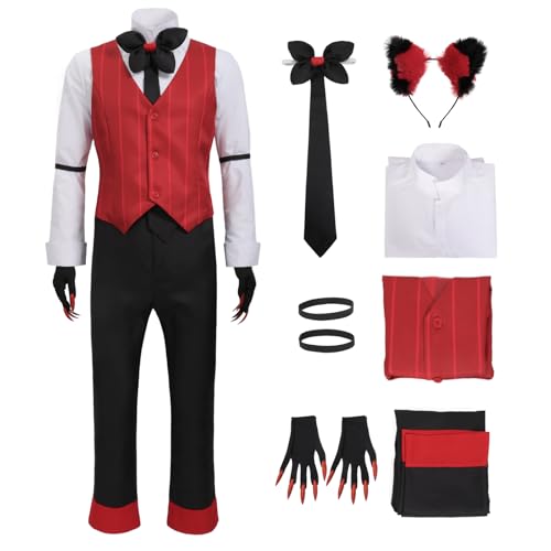 DAZCOS Alastor Cosplay Alastor Kellner-Kostüm mit Weste, Hemd, Hose, komplettes Set, Uniform-Outfits für Herren, Halloween, Größe XS von DAZCOS