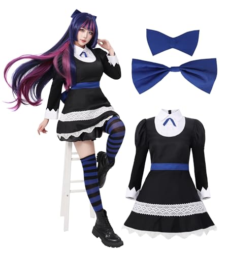 DAZCOS Anime-Cosplay-Kostüm für Damen, Schwarz-Blau, Dienstmädchenkleid, Strumpf, Uniform, komplettes Set für Halloween, Blue-black, Large DAZCOS Anime-Cosplay-Kostüm für Damen, Schwarz-Blau, Dienstmädchenkleid, Strumpf, Uniform, komplettes Set für Halloween, Blue-black, Large von DAZCOS