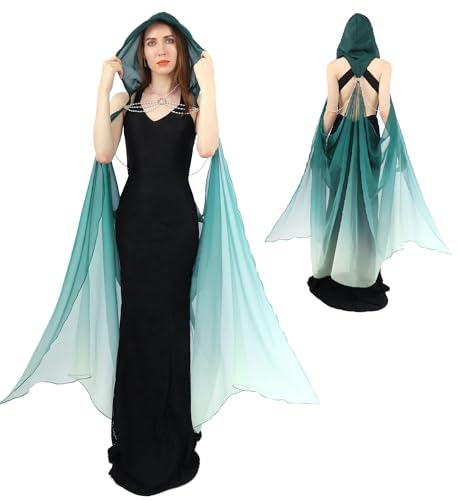 DAZCOS Damen Chiffon Fee Kapuzen Umhang Elfe Sheer Umhang Tüll Braut Off Shoudler Capelet, Grün, Einheitsgröße DAZCOS Damen Chiffon Fee Kapuzen Umhang Elfe Sheer Umhang Tüll Braut Off Shoudler Capelet, Grün, Einheitsgröße von DAZCOS