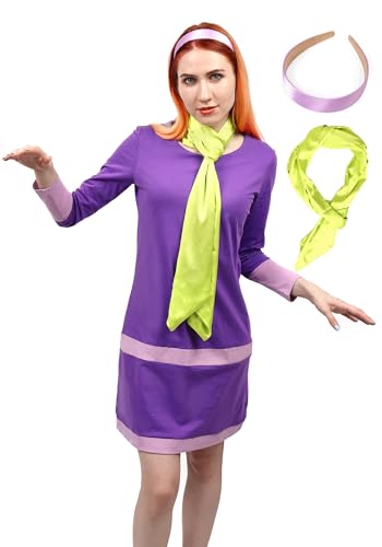 DAZCOS Daphne Cosplay-Kostüm, mit Schal, Stirnband, Größe 3XL von DAZCOS