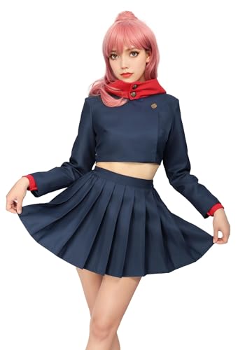 DAZCOS Itadori Cosplay-Kostüm für Damen, US-Größe, Kapuzenjacke, Faltenrock, Uniform, Blau, L von DAZCOS