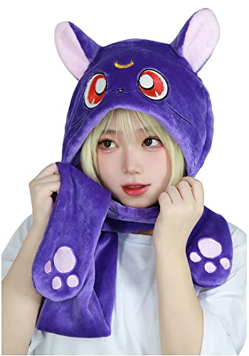 DAZCOS Sailor Luna Hut Cosplay Kigurumi Cap für Frauen Weicher Plüsch Coif mit süßem Mondmuster (lila) von DAZCOS