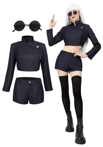 DAZCOS Satoru Cosplay Kostüm Damen US Größe Uniform Jacke Shorts Oberschenkel Strümpfe mit Brille (X-Large) von DAZCOS