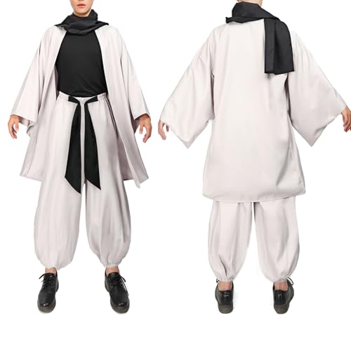 DAZCOS Satoru Cosplay-Kostüm-Set für Herren, US-Größe, Haori mit Schal, dehnbare Kleidung, Hose, Outfit, Weiss/opulenter Garten, L von DAZCOS