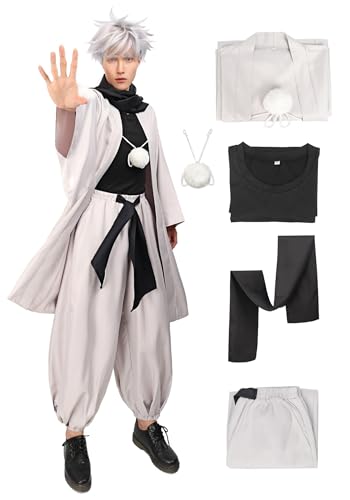 DAZCOS Satoru Cosplay-Kostüm-Set für Herren, US-Größe, Haori mit Schal, dehnbare Kleidung, Hose, Outfit (Größe S) von DAZCOS