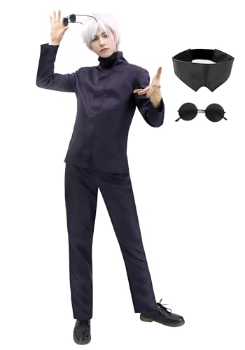 DAZCOS Satoru Cosplay-Kostüm für Herren, US-Größe mit Brille, Augenbinde, Jacke, Hose, Kostüm für Erwachsene, Schwarz, XX-Large von DAZCOS