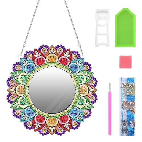 DAZZLUXE 1 Satz Bemalter Kristallspiegel-Set, Mandala-Schminkspiegel, Kinder-Schminkspiegel, DIY-Kunsthandwerk Für Mädchen, Kristall-Diamant-Spiegel-Geschenk Für Mädchen von DAZZLUXE