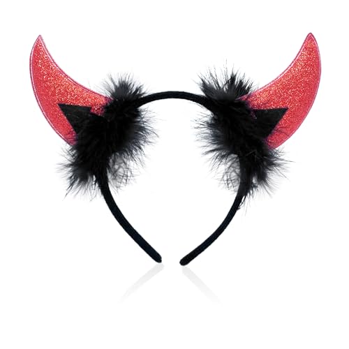 DAZZLUXE 1 Stück Teufelshörner-Stirnband, Rote Teufelsohren, Teufelsstirnband, Haarschmuck Für Jungen Und Mädchen, Kopfschmuck-Requisiten, Geeignet Für Karneval, Halloween von DAZZLUXE