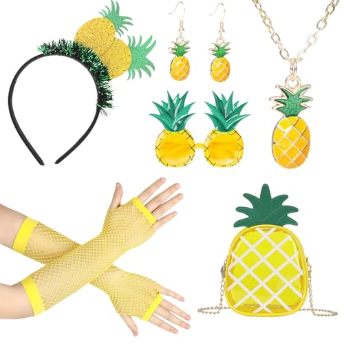 DAZZTIME Ananas Kostüm Damen,Ananas Haarreif,Hawaii Kostüm Accessoire,Ananas Kostüm,Ananas Party,Karneval Fasching Kostüm,Hawaii-Kostüm-Set,Hawaii Party Accessoires,für Karneval,Fasching,Mottoparty von DAZZTIME