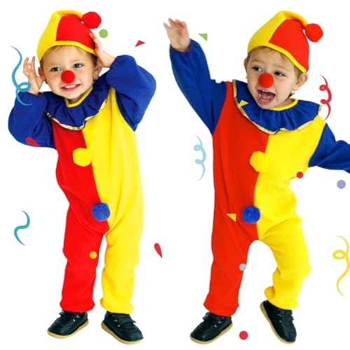 DAZZTIME Clown Kostüm Kind,Kleinkind Clown KostüM Halloween Größe-S,Kinder Kostüm Funny Clown,mit Clown Hut und Nase,Kinder Faschingskostüme für Jungen Mädchen für Halloween Karnevalskostüm. von DAZZTIME