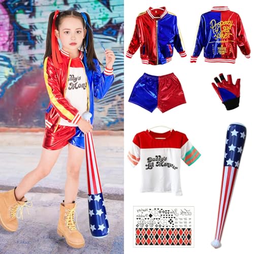 DAZZTIME Halloween Cosplay Kostüme für Erwachsene und kinder, Kostüm,Karneval Kostüm mit Jacke,T-Shirt,Shorts und Bösewicht,für Karneval Halloween Fasching Mottoparty. von DAZZTIME